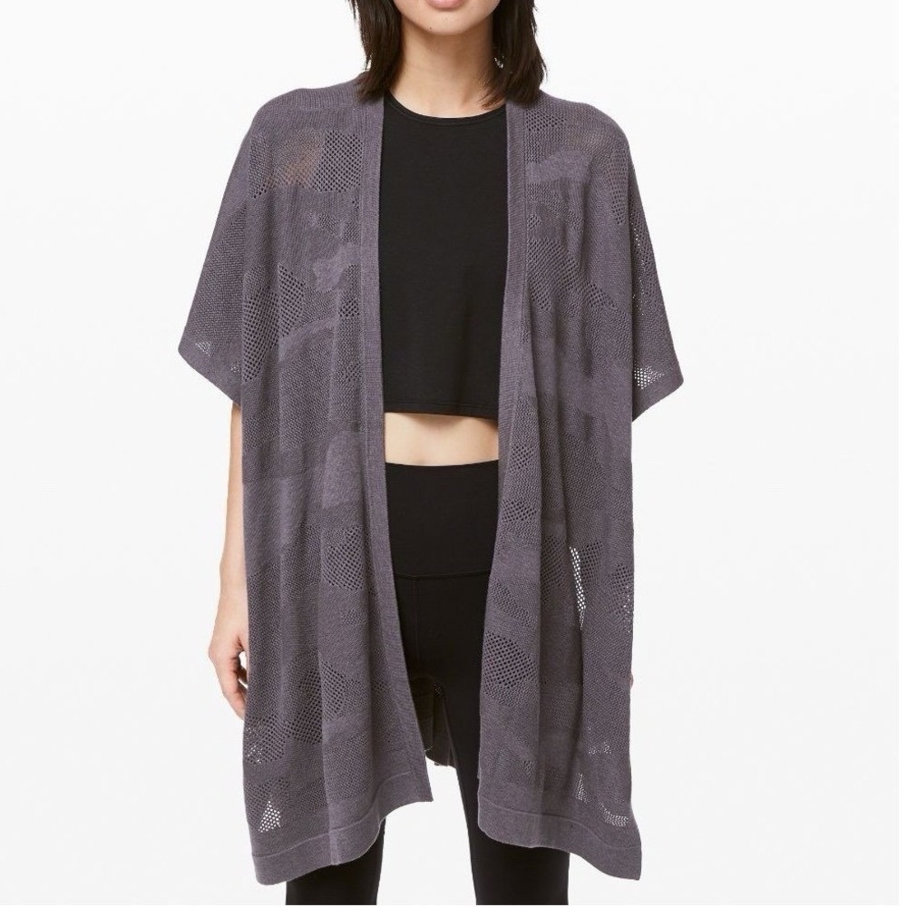 Lululemon Wrap Cardigan Womens L OS Find Your Light Gray Cotton Silk Mesh Kimono